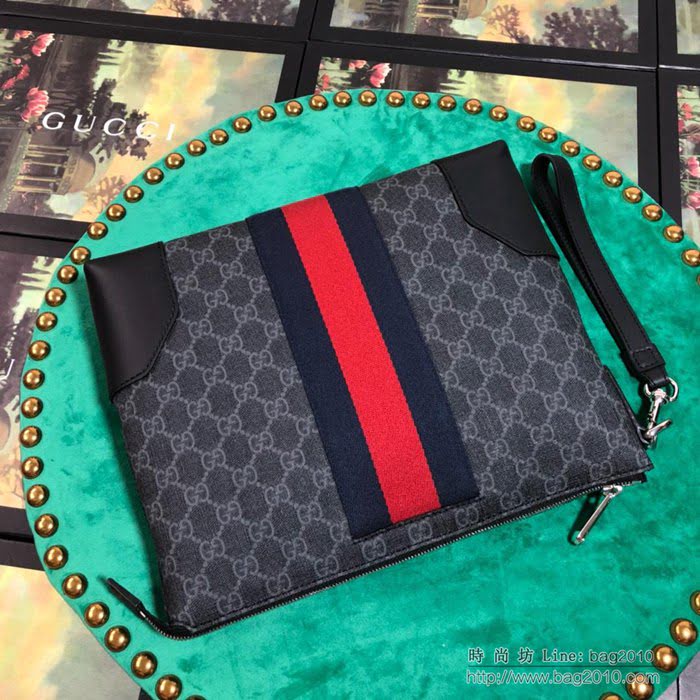 GUCCI古馳 新款 523603 高級人造帆布 百搭各種風格 黑色 男士手包  ydgq3232